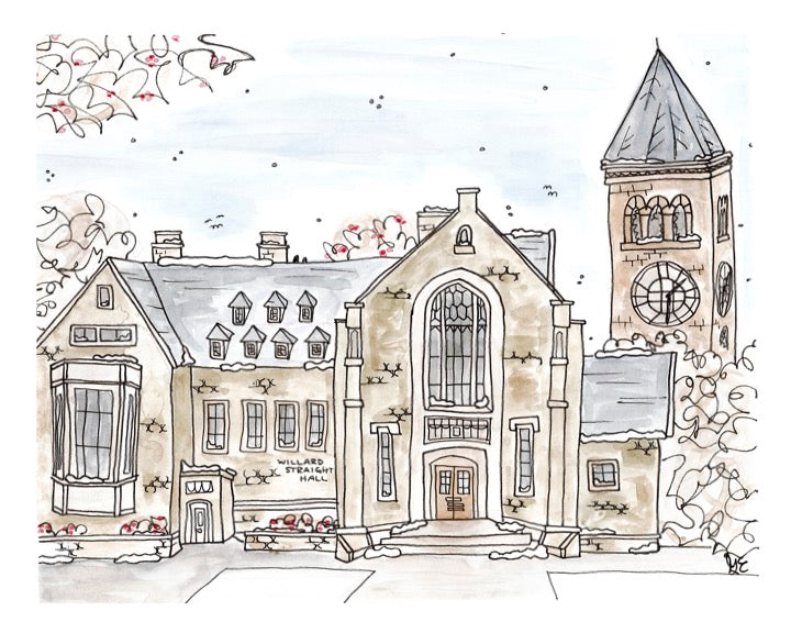 Willard Straight & McGraw Clocktower Holiday Print